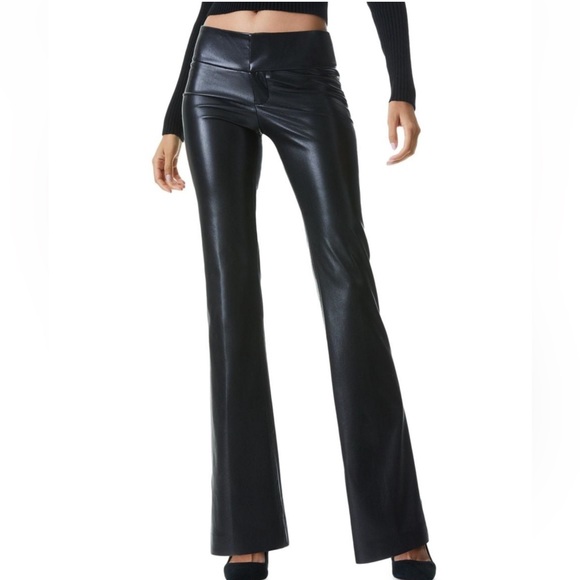 Alice + Olivia Faux Leather Black Flared Pants Size 8 - Picture 1 of 7